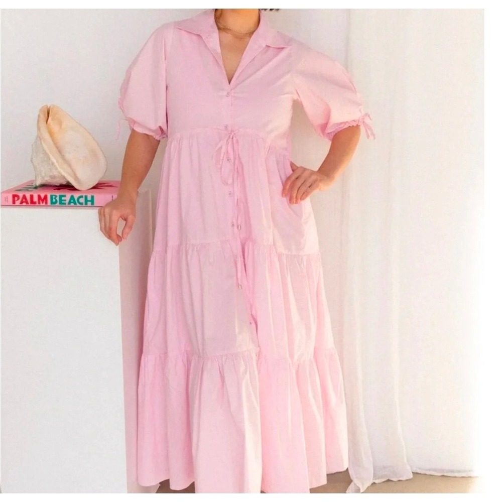 Baiia Harlow Maxi Dress XXL Coverup Tiered Puff Sleeve Drawstring Resort Wear